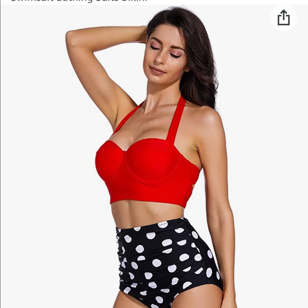 NWT Retro Pinup hi waist red/ polka dot halter top bikini